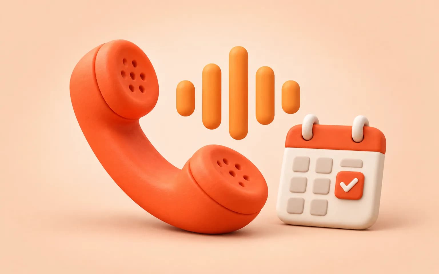 Clay illustration of a desk phone with sound waves turning into calendar cards