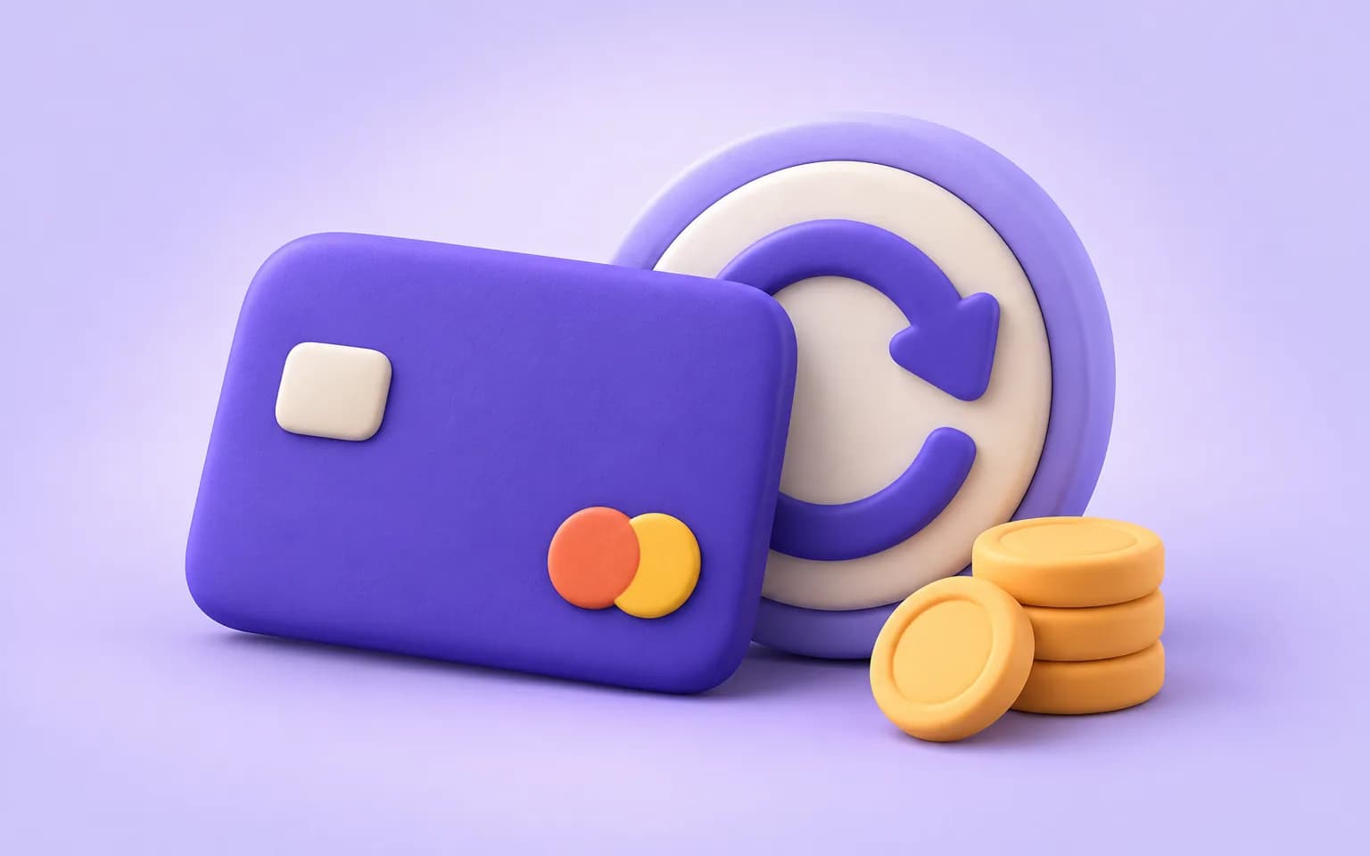 Clay illustration of a credit card feeding a subscription dial