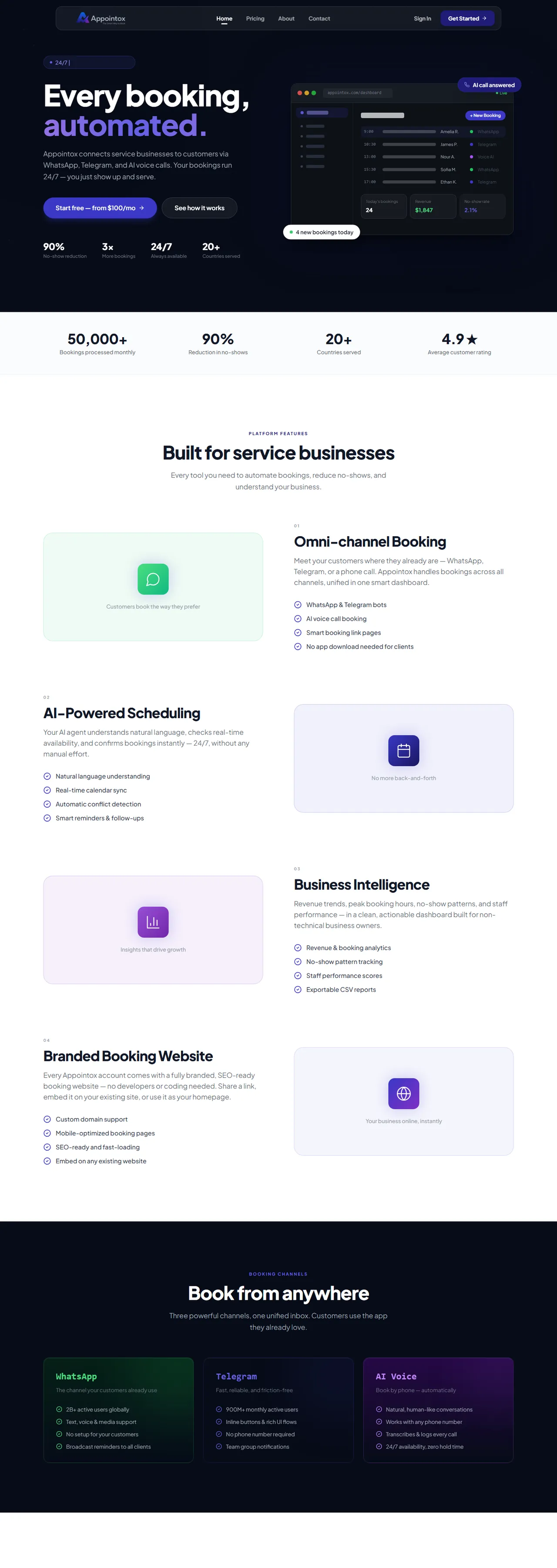 Appointox website, scrolling preview