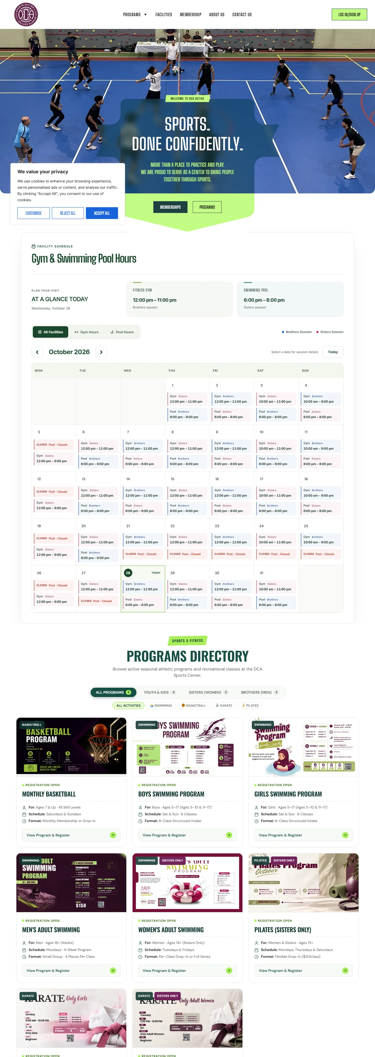 DCA Active website, scrolling preview