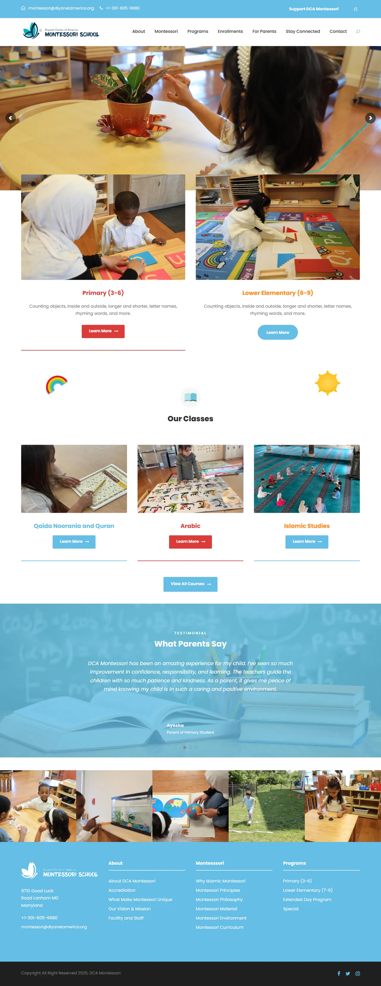 DCA Montessori website, scrolling preview