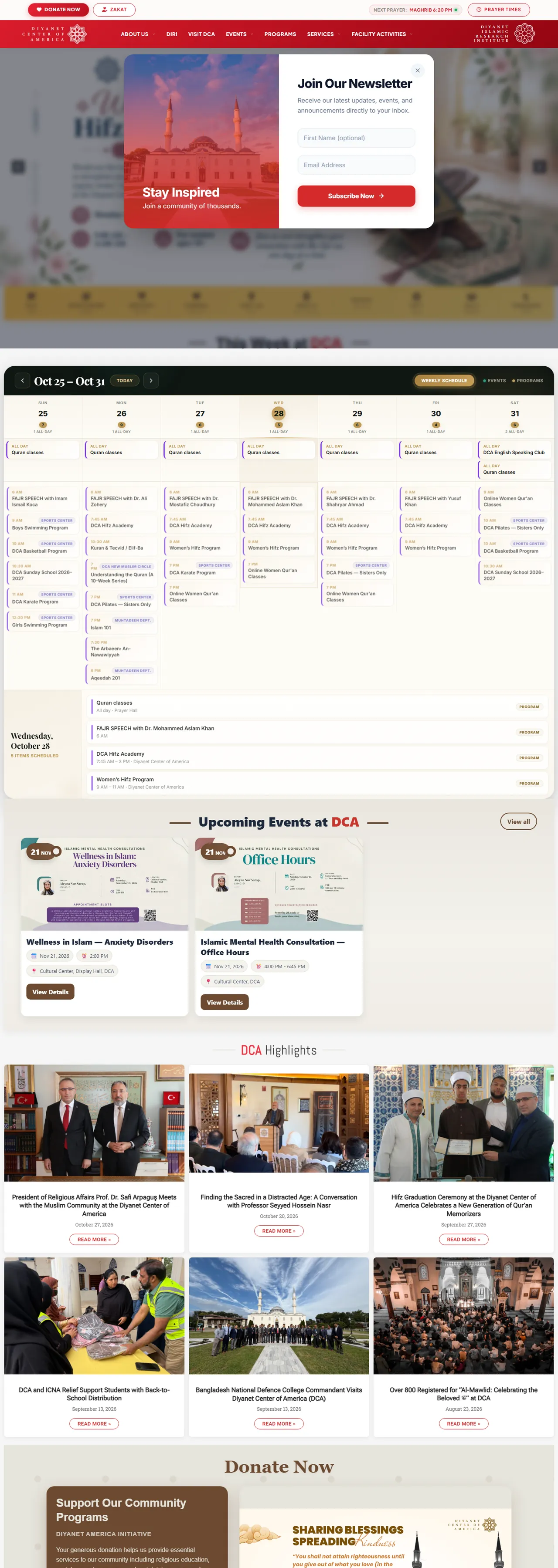Diyanet America website, scrolling preview