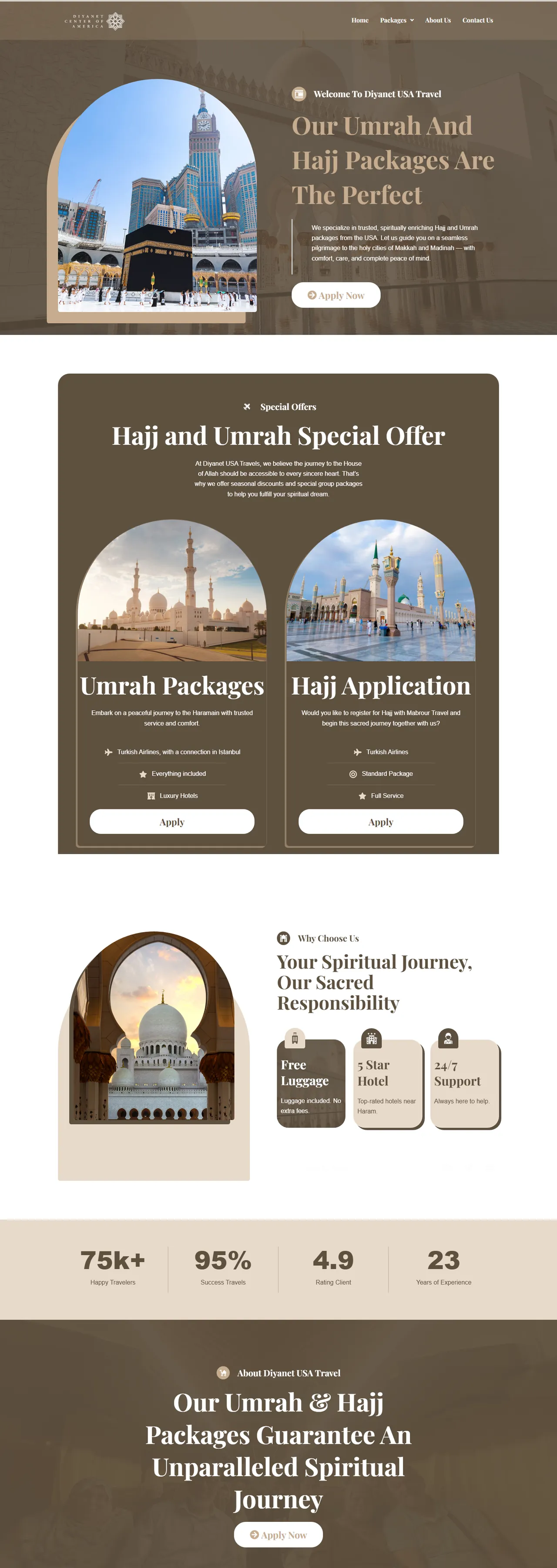 Diyanet USA Travel website, scrolling preview