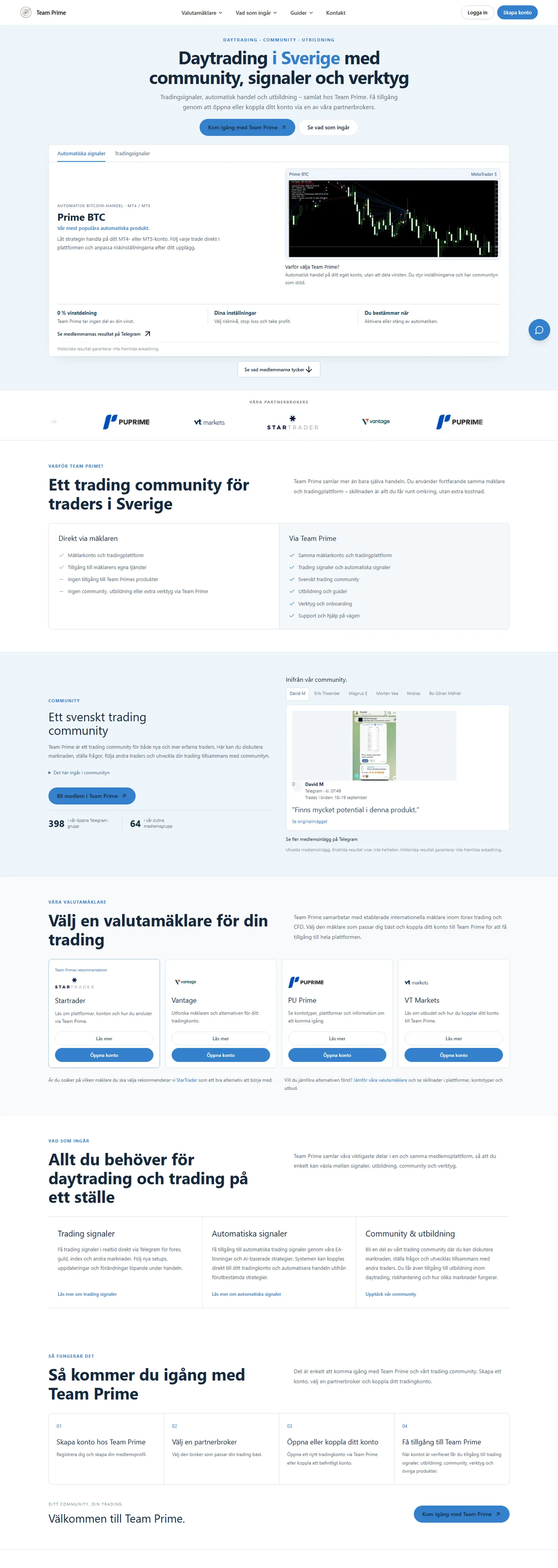 Team Prime website, scrolling preview